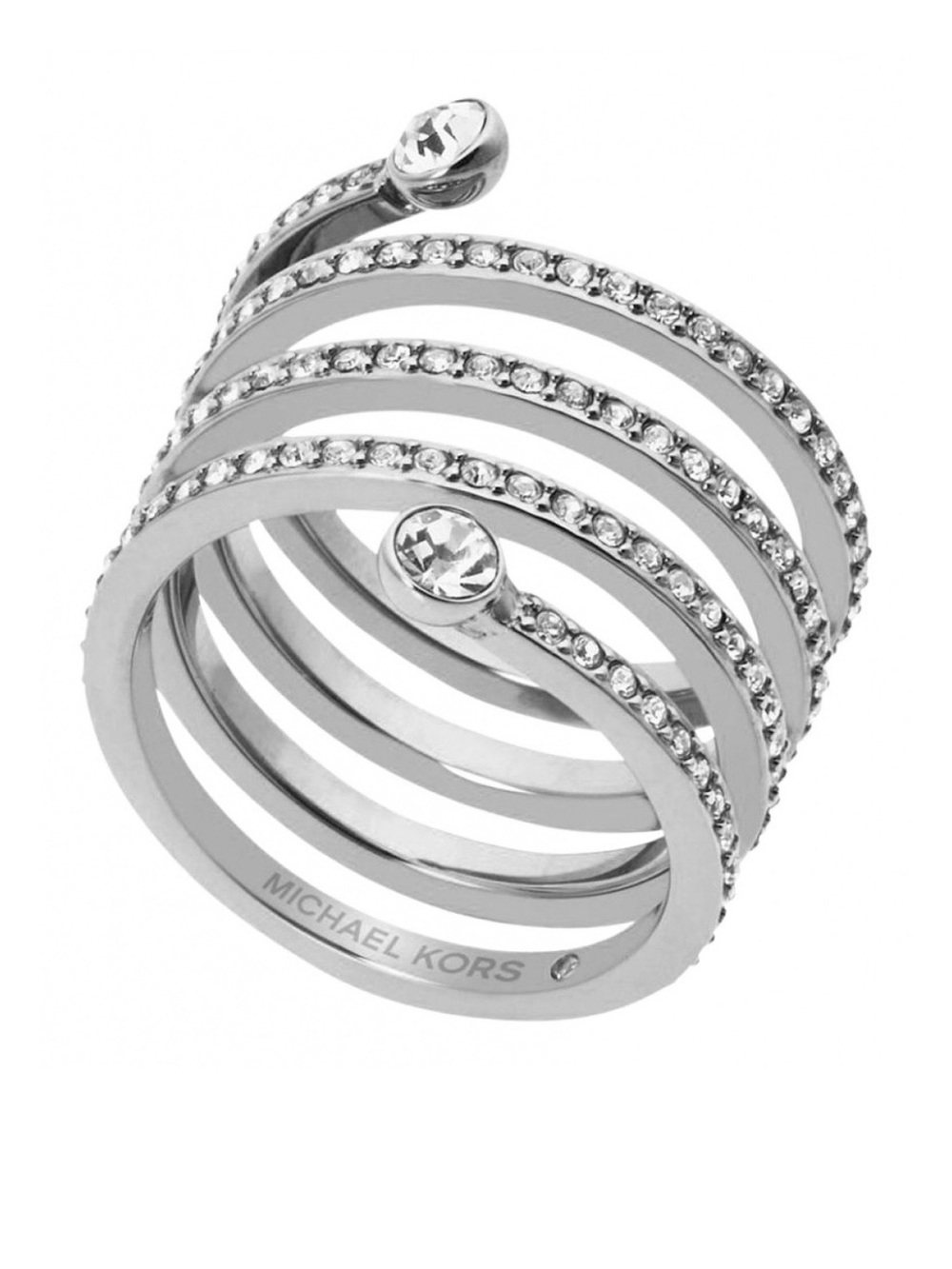 Michael Kors Silver Scattered Pave’ Crystal Spiral Wrap Statement Ring Size 8